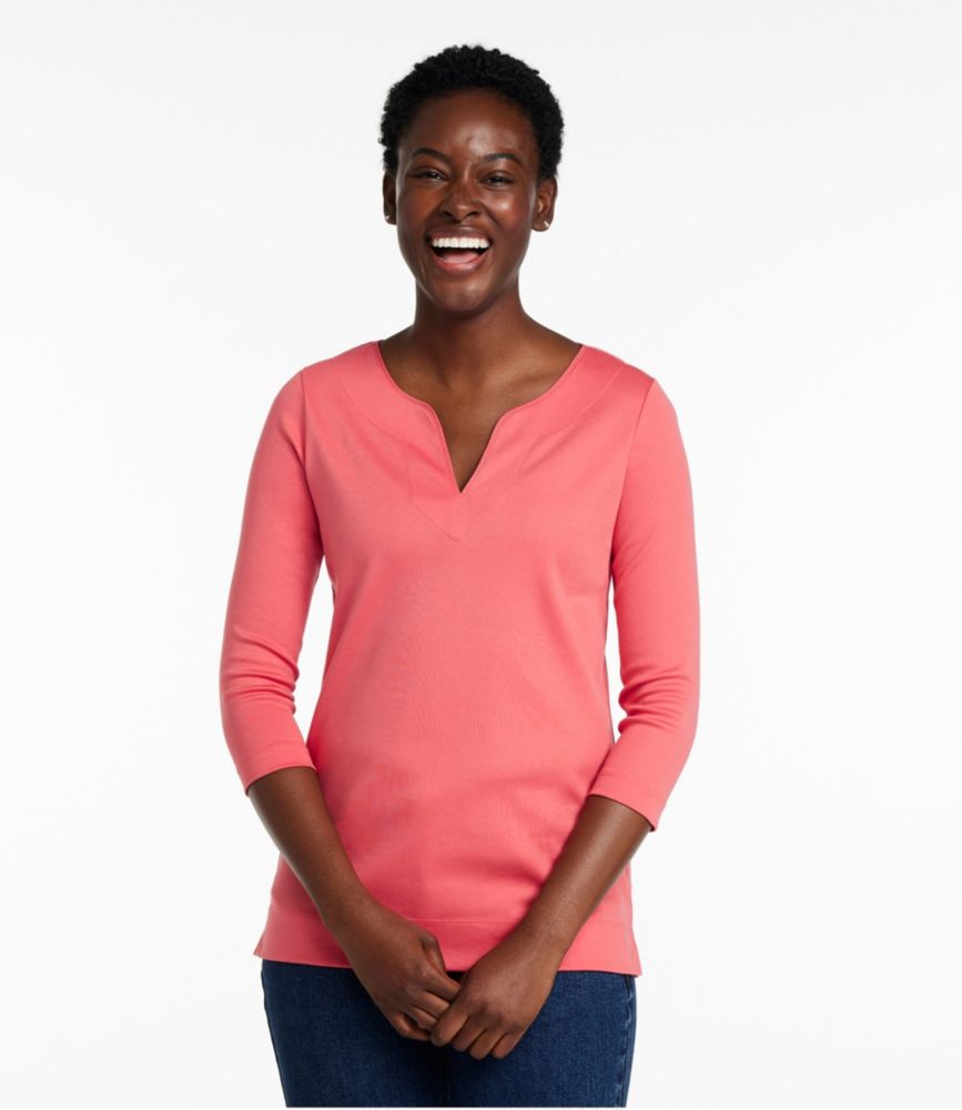 Women's Pima Cotton Tunic, Three-Quarter-Sleeve Splitneck