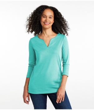 Women's Pima Cotton Tunic, Three-Quarter-Sleeve Splitneck