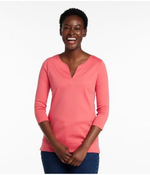 Women's Pima Cotton Tunic, Three-Quarter-Sleeve Splitneck