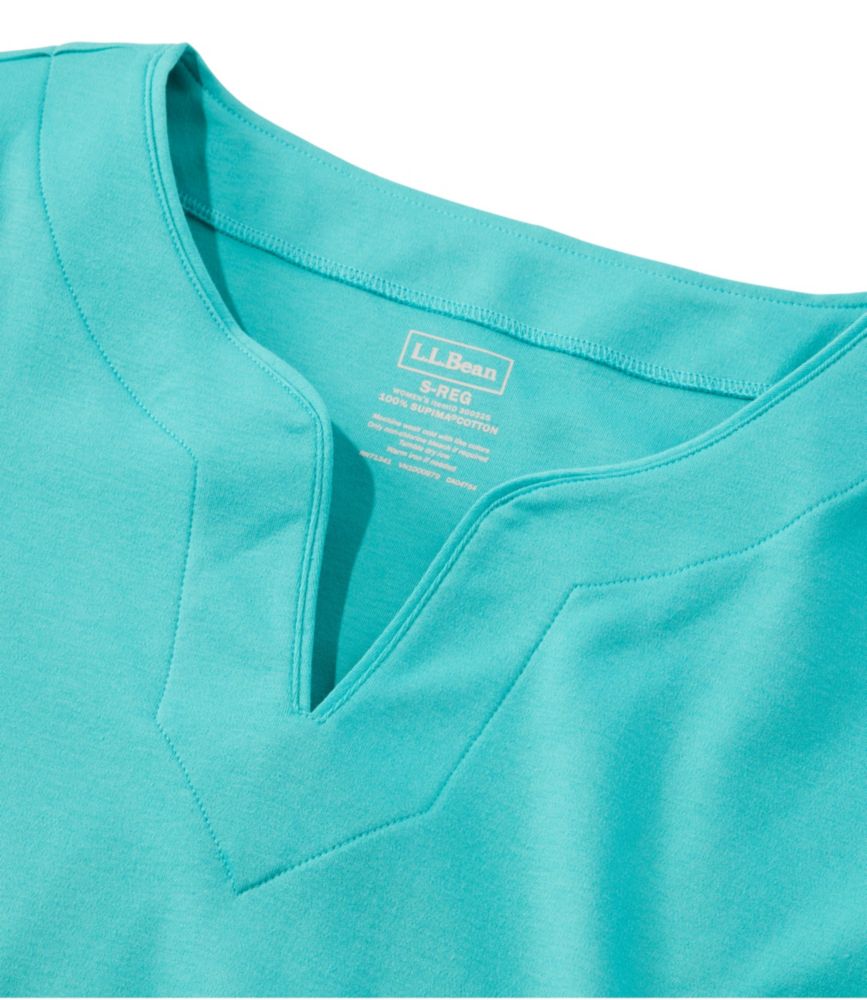 Women's Pima Cotton Tunic, Three-Quarter-Sleeve Splitneck, Lake, small image number 4