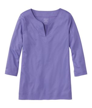 Women's Pima Cotton Tunic, Three-Quarter-Sleeve Splitneck