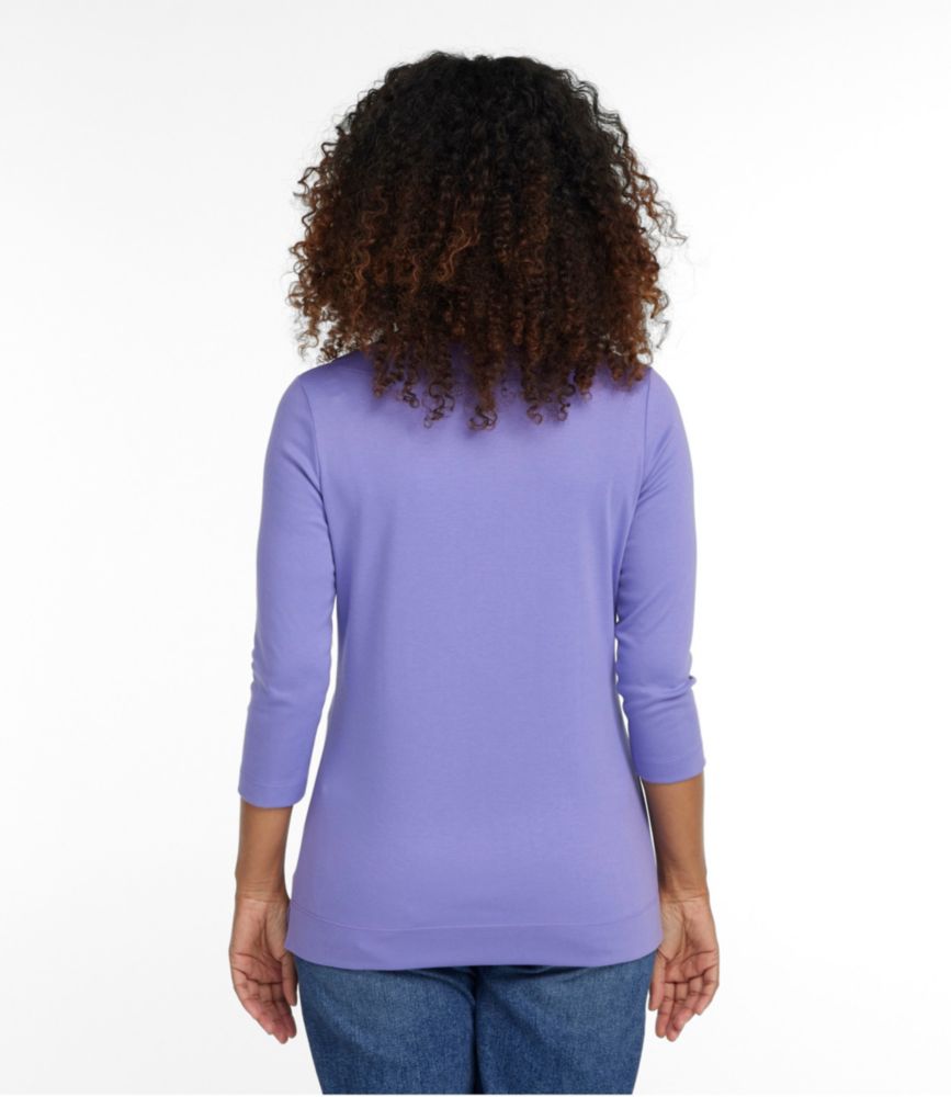 Women's Pima Cotton Tunic, Three-Quarter-Sleeve Splitneck