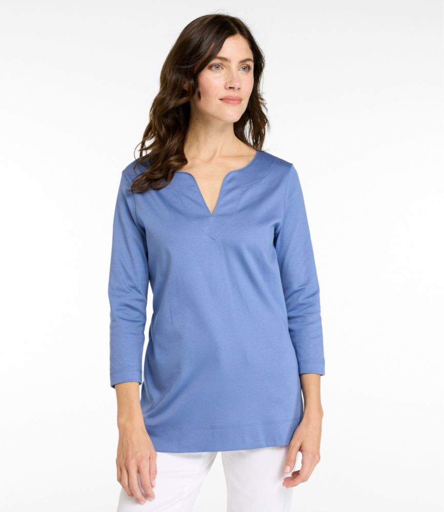 Women's Pima Cotton Tunic, Three-Quarter-Sleeve Splitneck