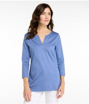 Women's Pima Cotton Tunic, Three-Quarter-Sleeve Splitneck