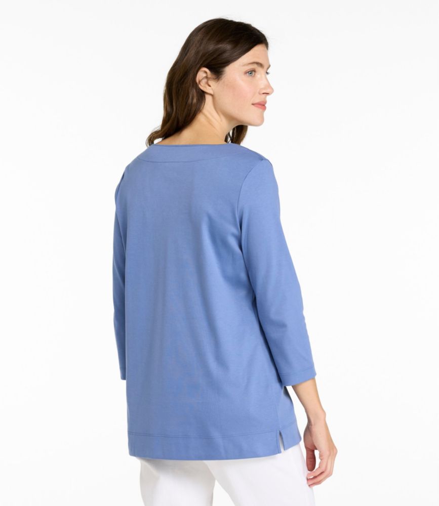 Women's Pima Cotton Tunic, Three-Quarter-Sleeve Splitneck