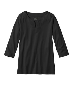 Women's Pima Cotton Tunic, Three-Quarter-Sleeve Splitneck