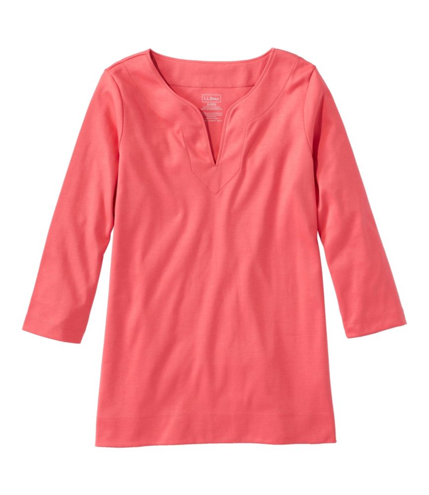 Women's Pima Cotton Tunic, Three-Quarter-Sleeve Splitneck