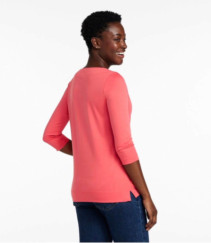 Women's Pima Cotton Tunic, Three-Quarter-Sleeve Splitneck