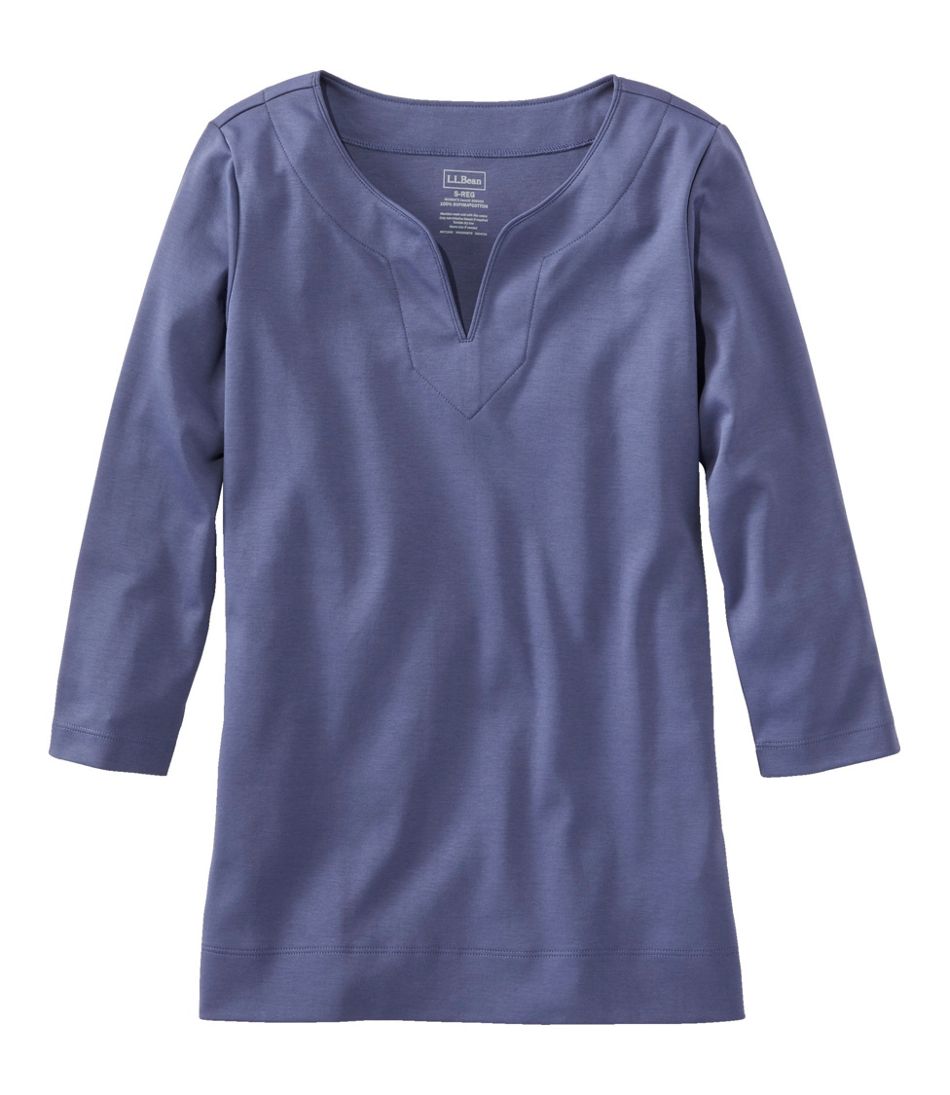 Women's Pima Cotton Tunic, Three-Quarter-Sleeve Splitneck | Tees & Knit ...