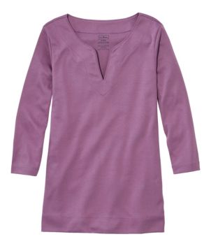 Women's Pima Cotton Tunic, Three-Quarter-Sleeve Splitneck