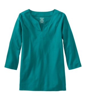 Women's Pima Cotton Tunic, Three-Quarter-Sleeve Splitneck