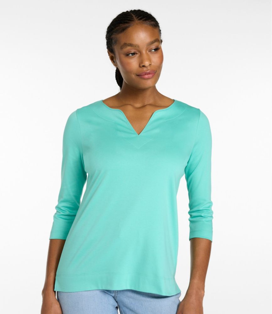 Women's Pima Cotton Tunic, Three-Quarter-Sleeve Splitneck