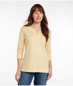 Women's Pima Cotton Tunic, Three-Quarter-Sleeve Splitneck