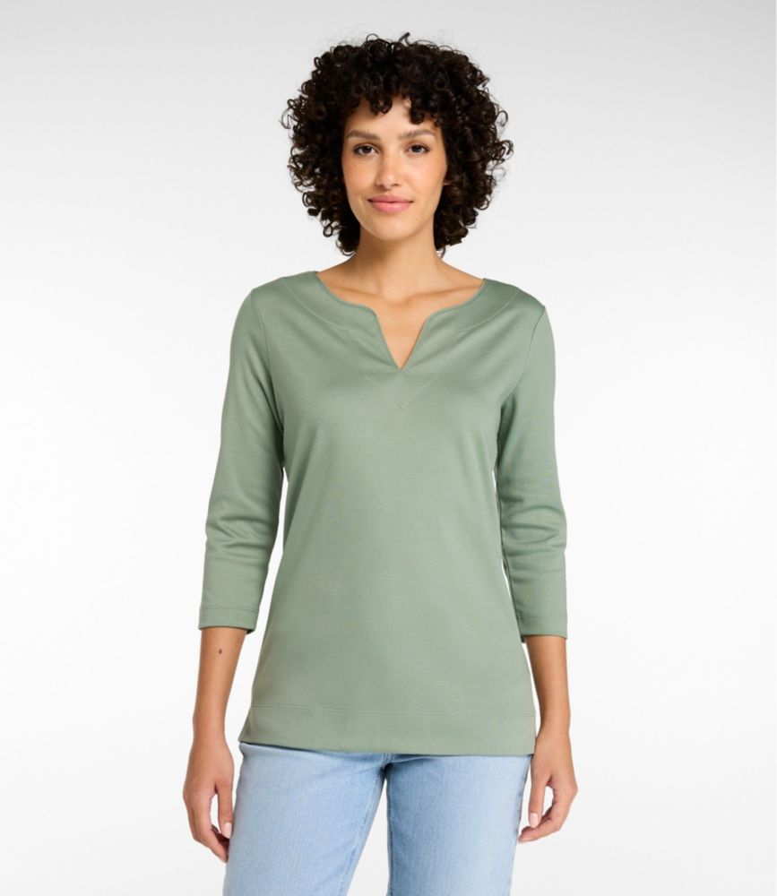 Women's Pima Cotton Tunic, Three-Quarter-Sleeve Splitneck