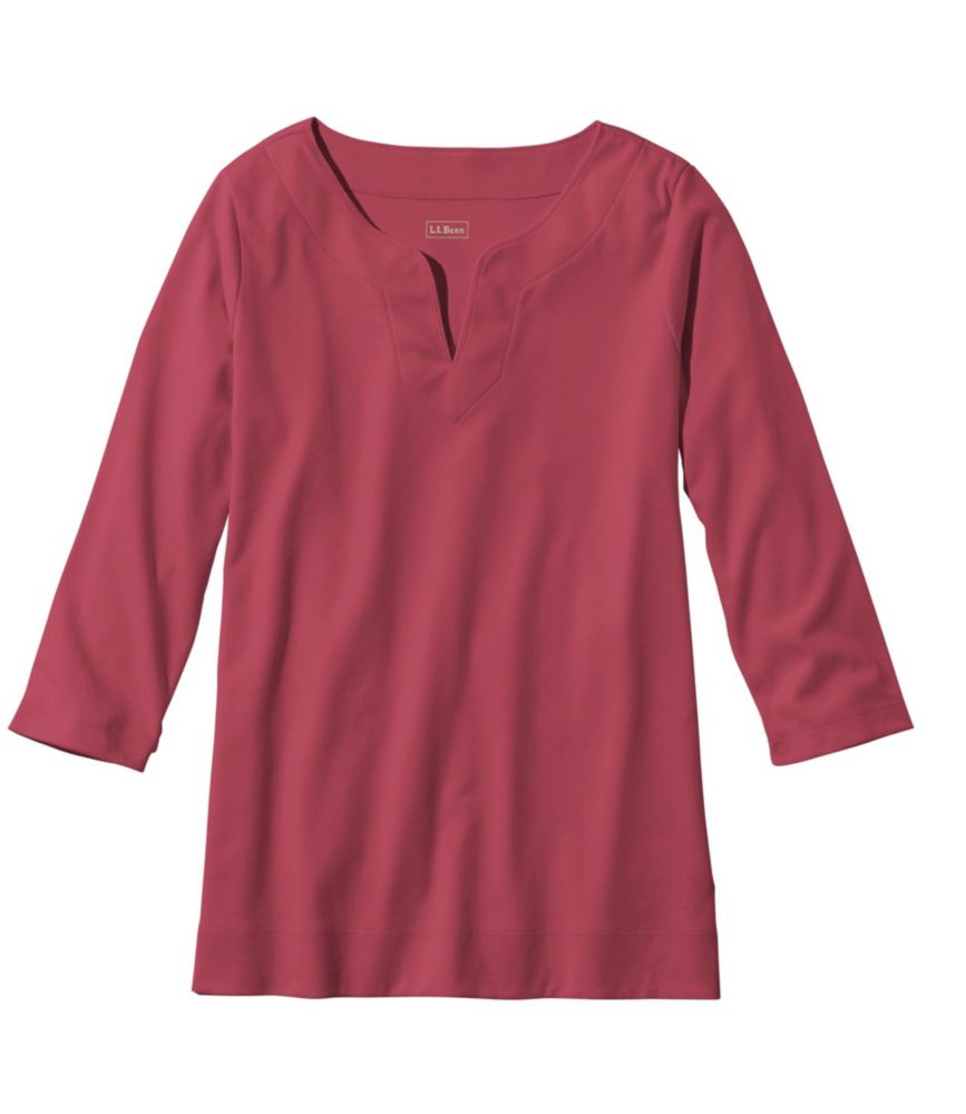 Women's Pima Cotton Tunic, ThreeQuarterSleeve Splitneck