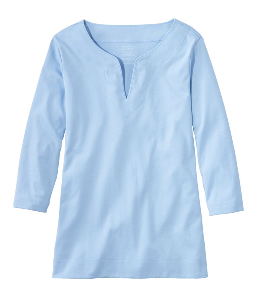 Women's Pima Cotton Tunic, Three-Quarter-Sleeve Splitneck, Lake, small image number 1