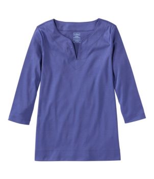 Women's Pima Cotton Tunic, Three-Quarter-Sleeve Splitneck