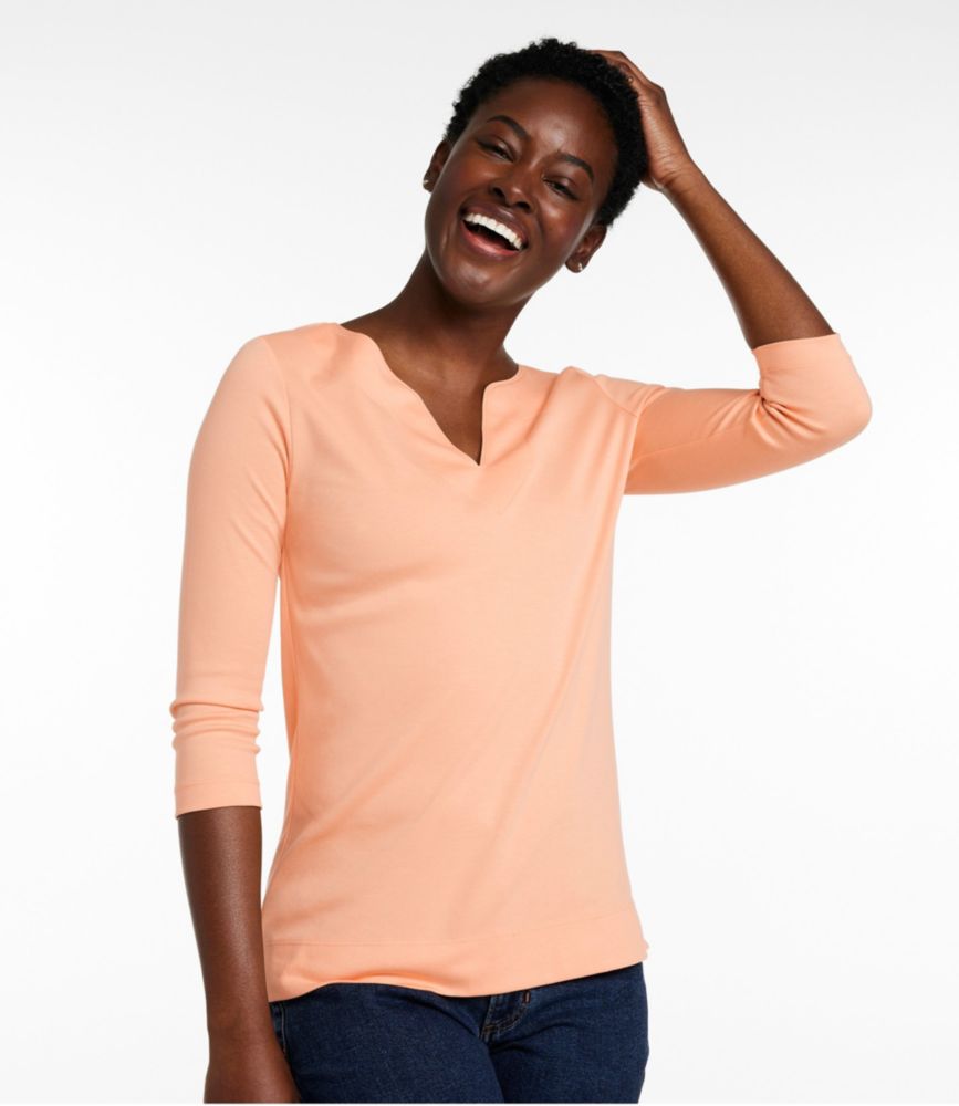Women's Pima Cotton Tunic, Three-Quarter-Sleeve Splitneck