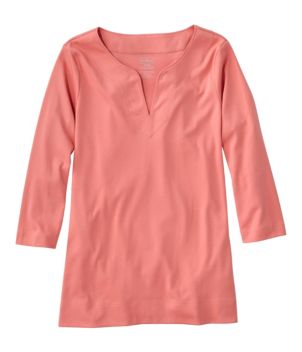 Women's Pima Cotton Tunic, Three-Quarter-Sleeve Splitneck