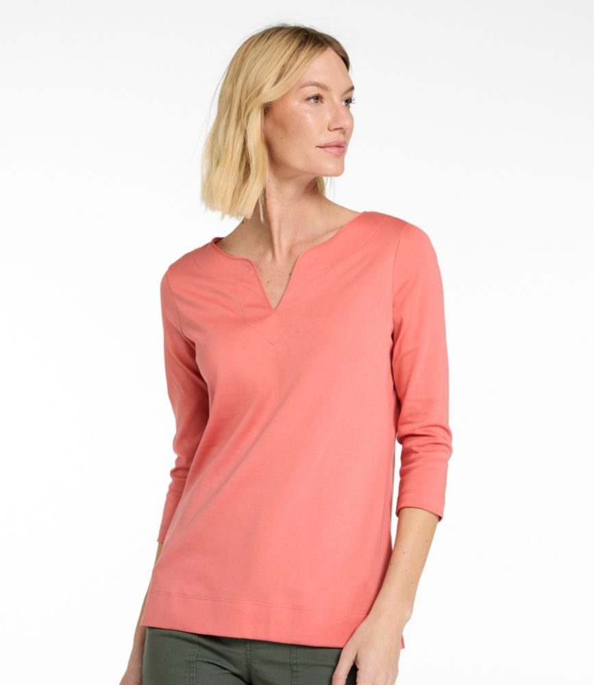 Women's Pima Cotton Tunic, Three-Quarter-Sleeve Splitneck