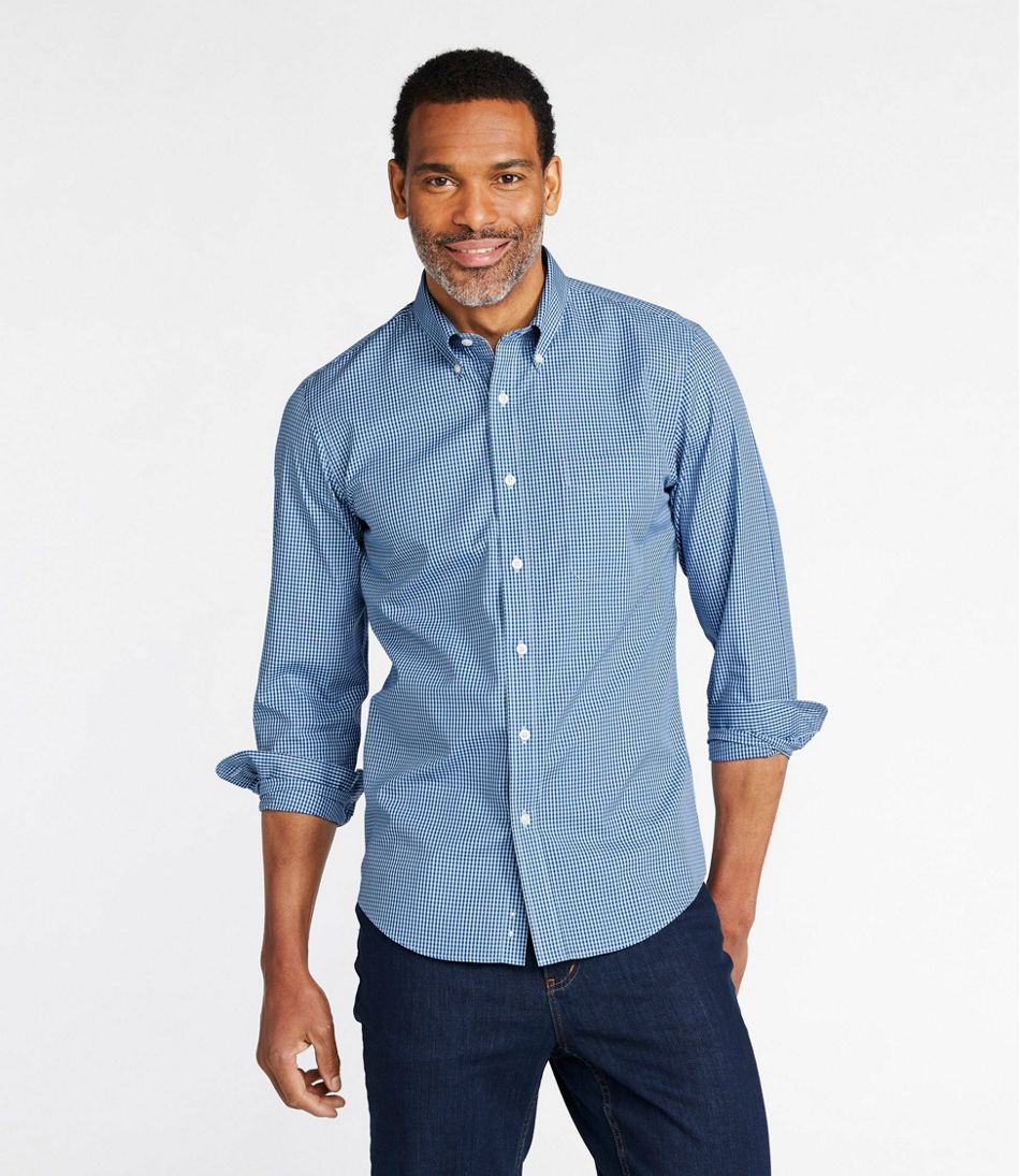 Men's Wrinkle-Free Pinpoint Oxford Shirt, Long-Sleeve Slim Fit Tattersall