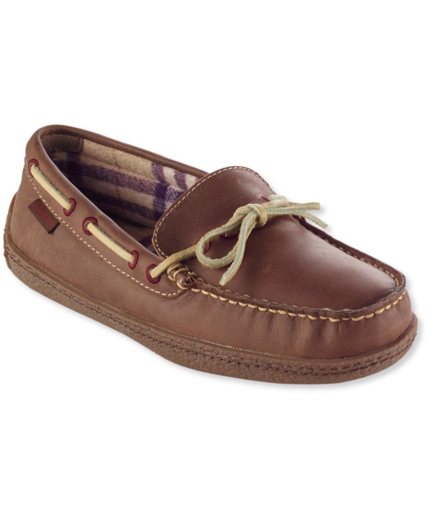 Women's Handsewn Leather Slippers, Flannel-Lined | Slippers at L.L.Bean