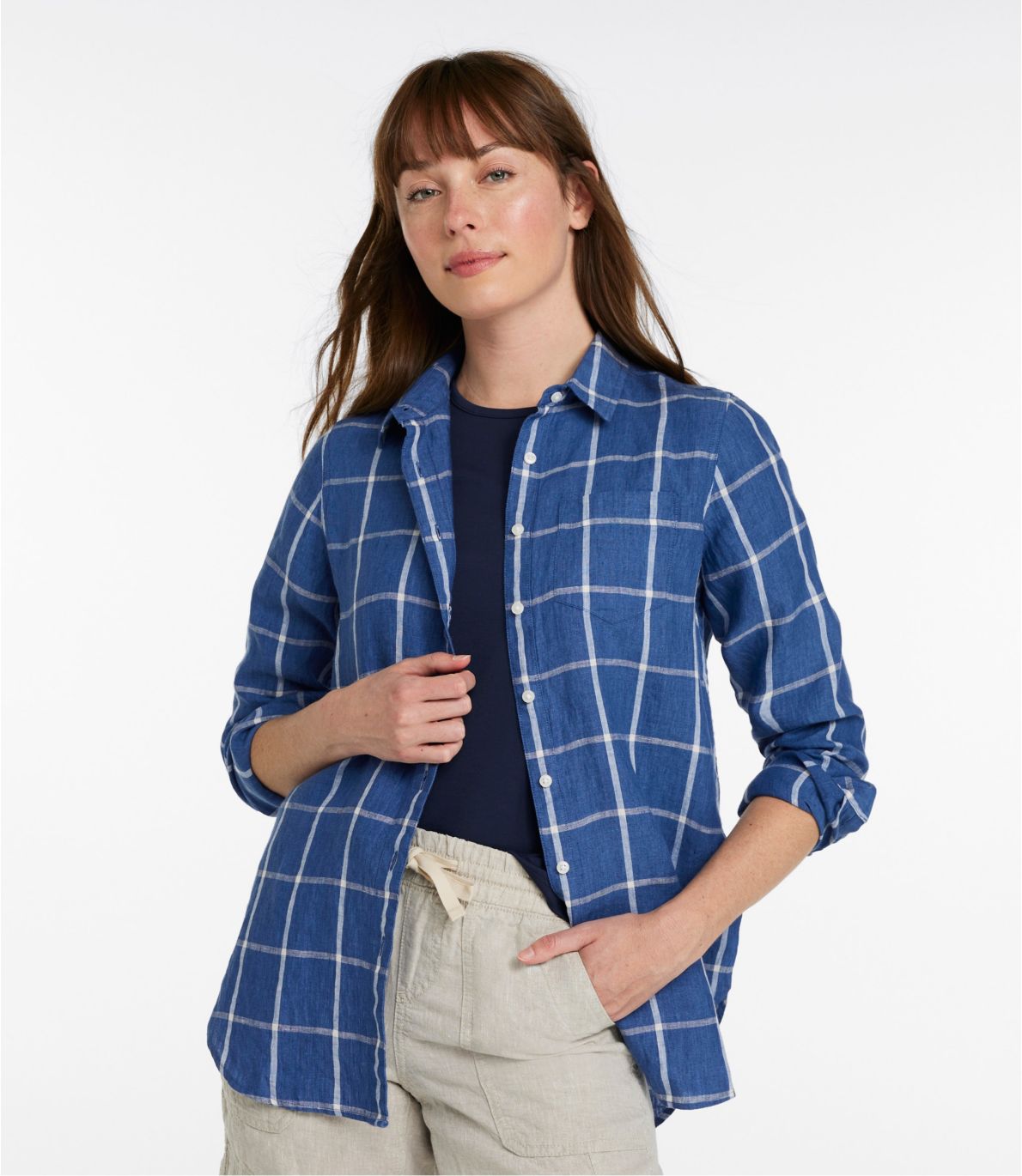 Women's Premium Washable Linen Shirt, Tunic Stripe at L.L. Bean