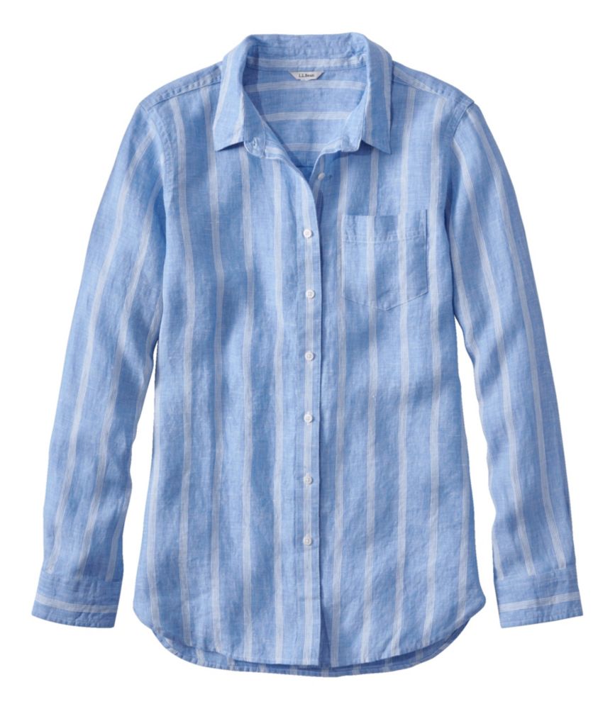 Women's Premium Washable Linen Shirt, Tunic Stripe, Arctic Blue Stripe, small image number 1