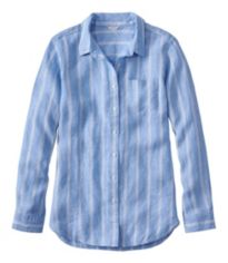 Women's Premium Washable Linen Shirt, Splitneck Stripe