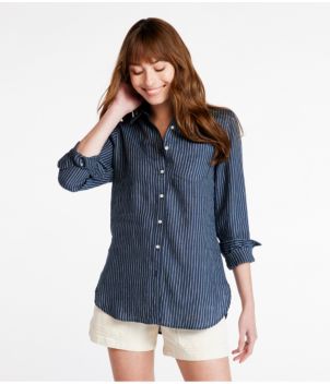 Women's Premium Washable Linen Shirt, Tunic Stripe