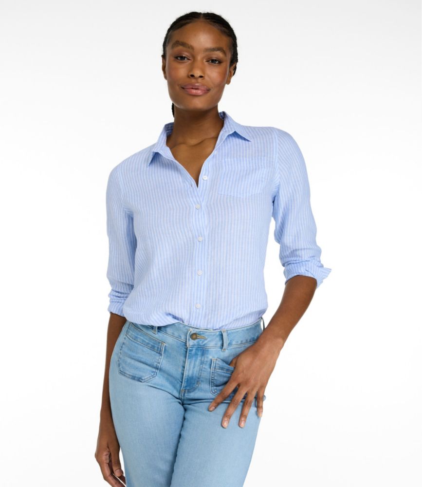 Women's Premium Washable Linen Shirt, Tunic Stripe