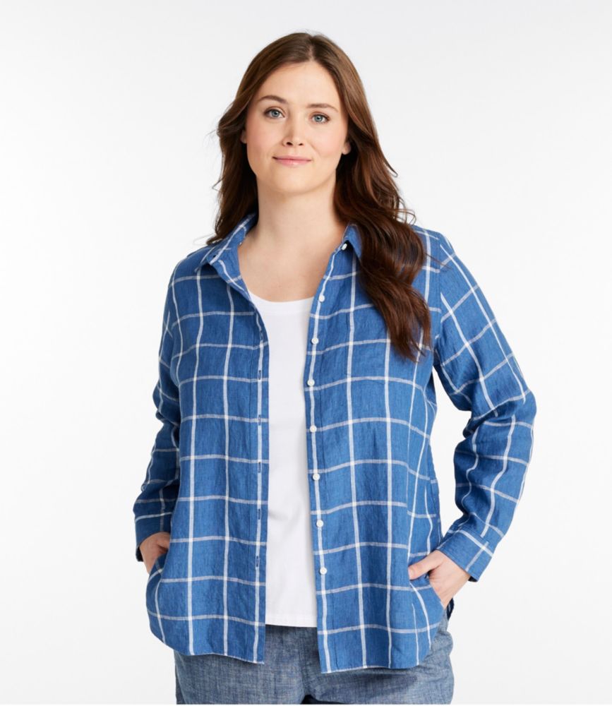 Women's Premium Washable Linen Shirt, Tunic Stripe, Arctic Blue Stripe, small image number 2