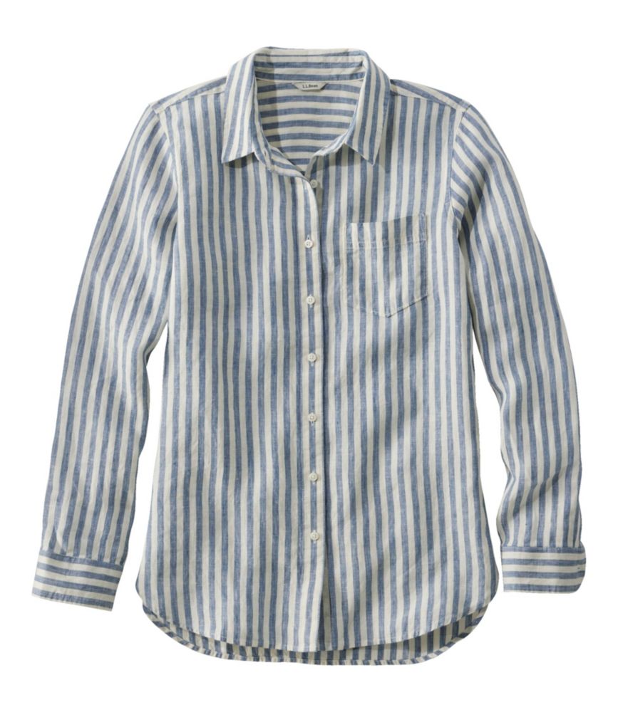 Women's Premium Washable Linen Shirt, Tunic Stripe, Moonlight Blue Stripe, small image number 1