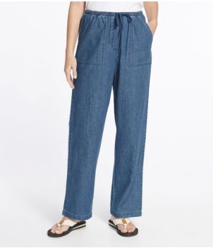 Women's Sunwashed Denim Pants, Straight-Leg