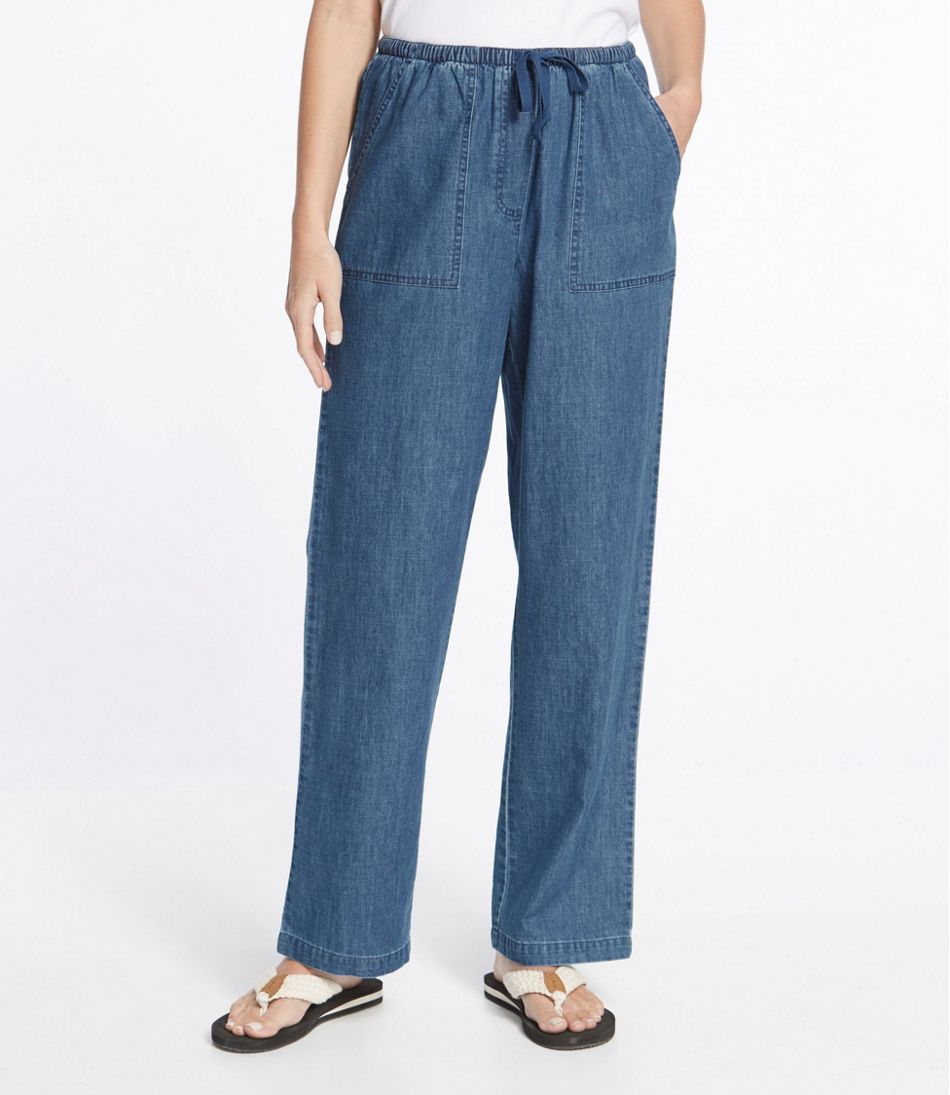 Women's Sunwashed Pants, Denim High-Rise Straight-Leg | Pants at L.L.Bean