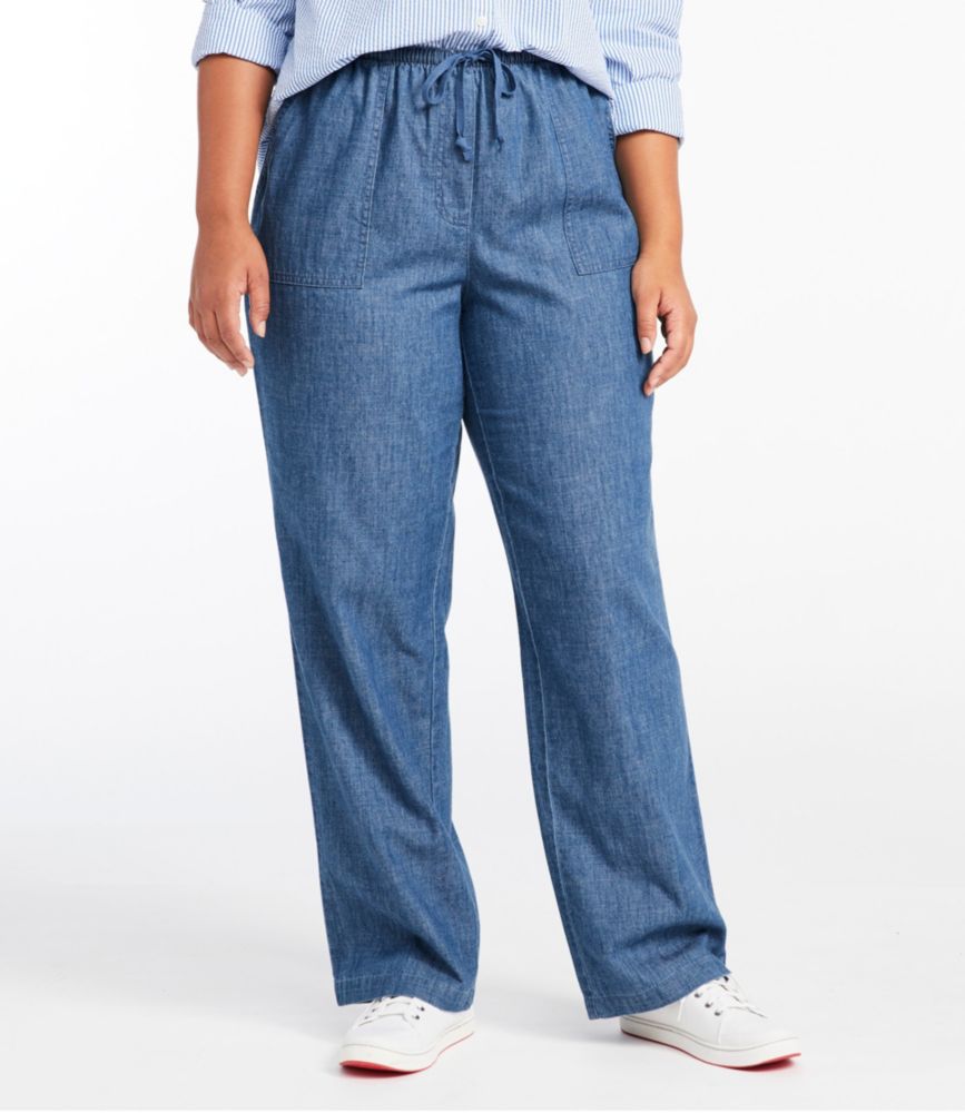 Women's Sunwashed Denim Pants, Straight-Leg