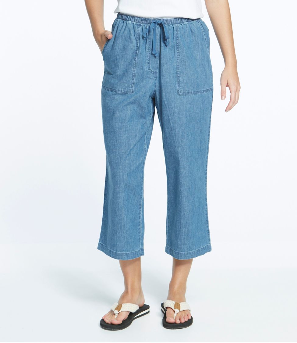 Women's Sunwashed Pants, Denim Straight-Leg Crop