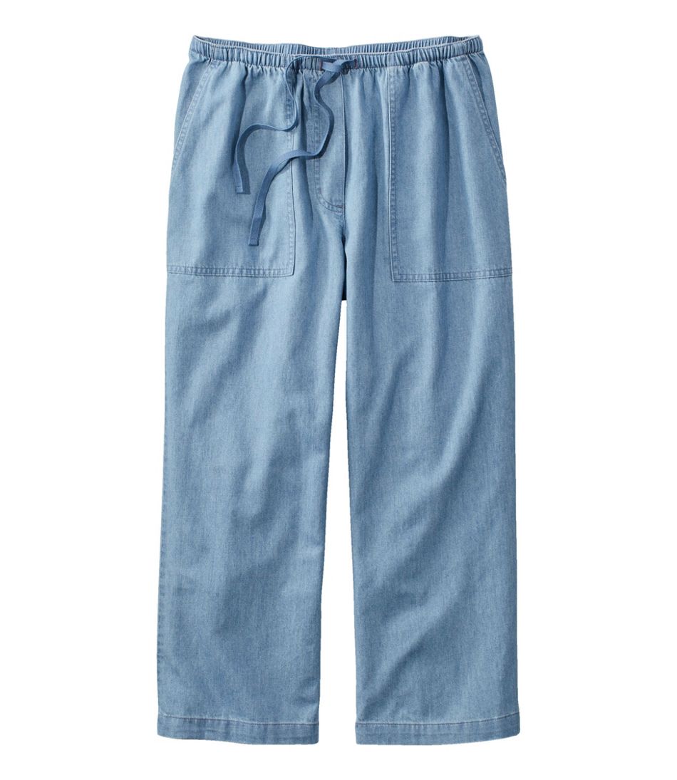 Women's Sunwashed Pants, Denim Straight-Leg Crop