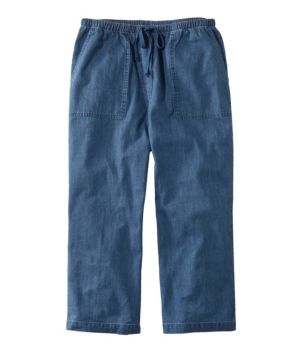 Women's Sunwashed Pants, Denim Straight-Leg Crop