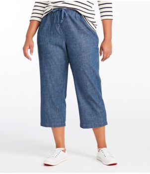 Women's Sunwashed Pants, Denim Straight-Leg Crop