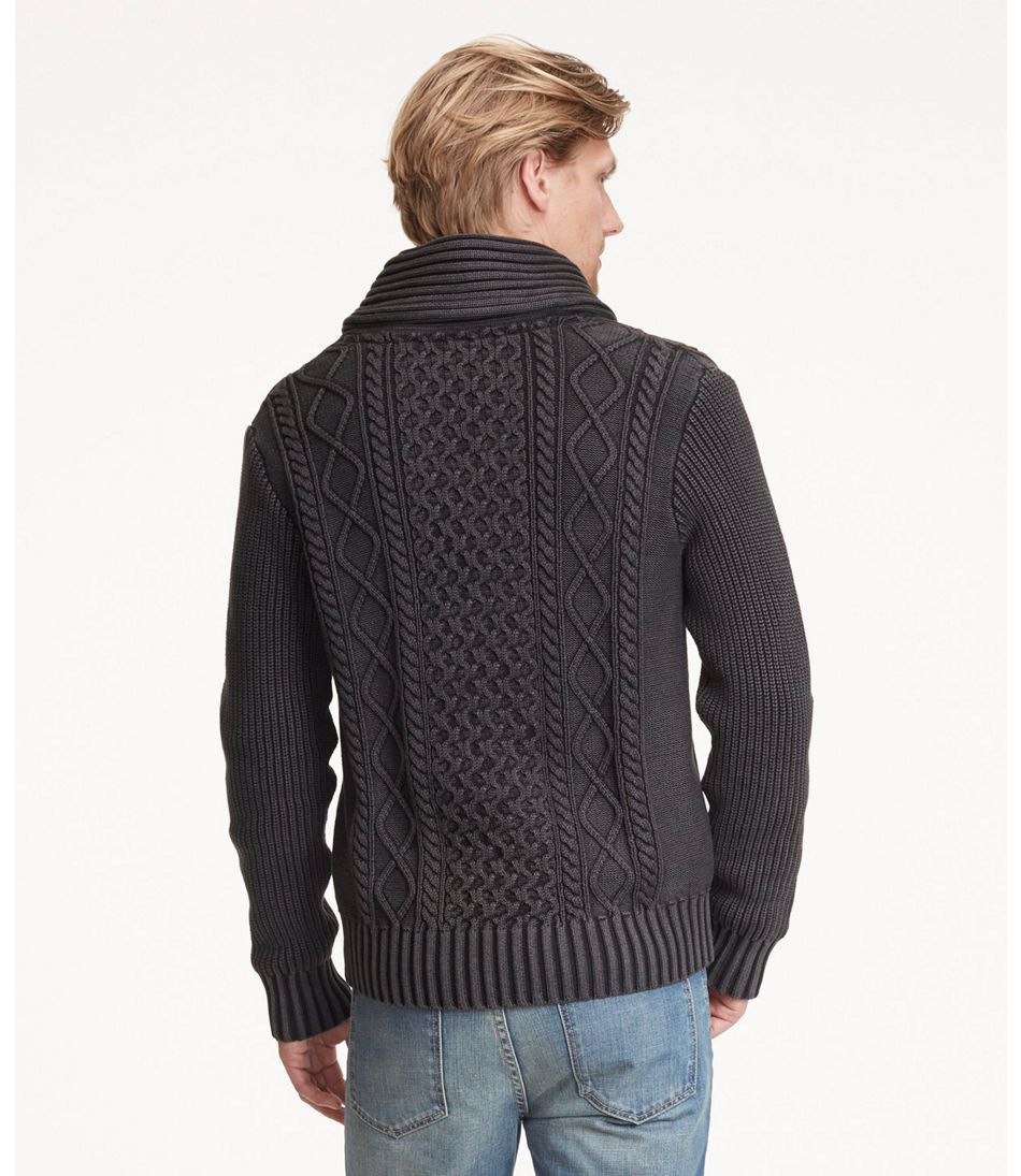 Men's Signature Fisherman Sweater, Washed Shawl-Collar Cardigan