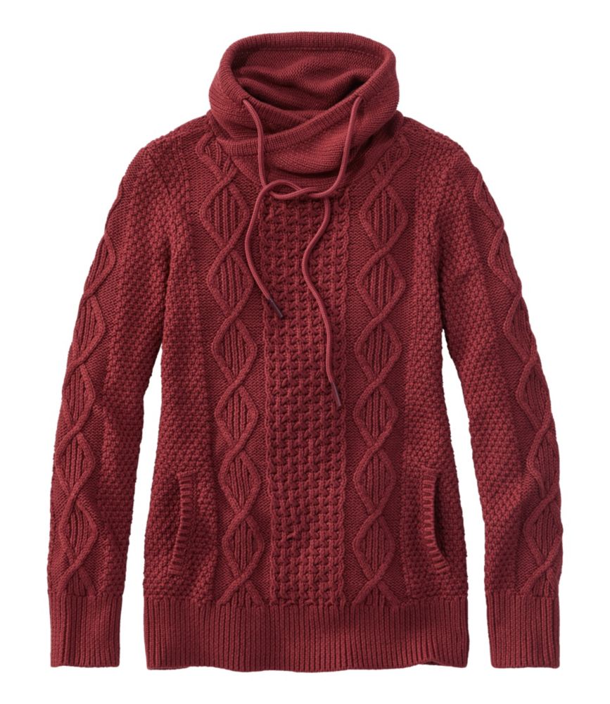 Women's Signature Cotton Funnelneck Sweater, Burgundy, small image number 1