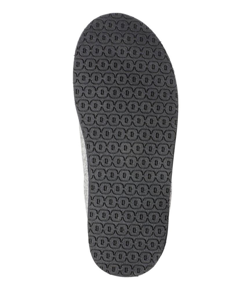 Men's gray sweater fleece slipper scuff with black textured rubber outsole shown from the bottom.