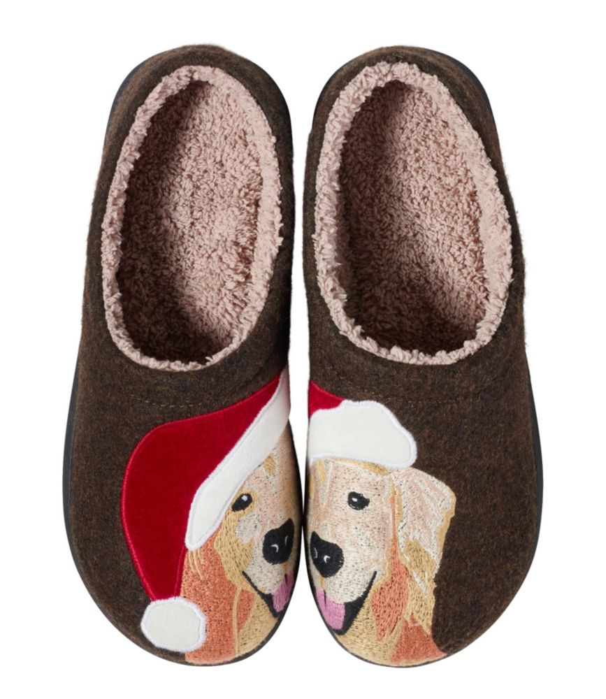 Women's Daybreak Scuffs, Motif, Bean Boot Brown/Golden RetrieverSantaHat, small image number 2