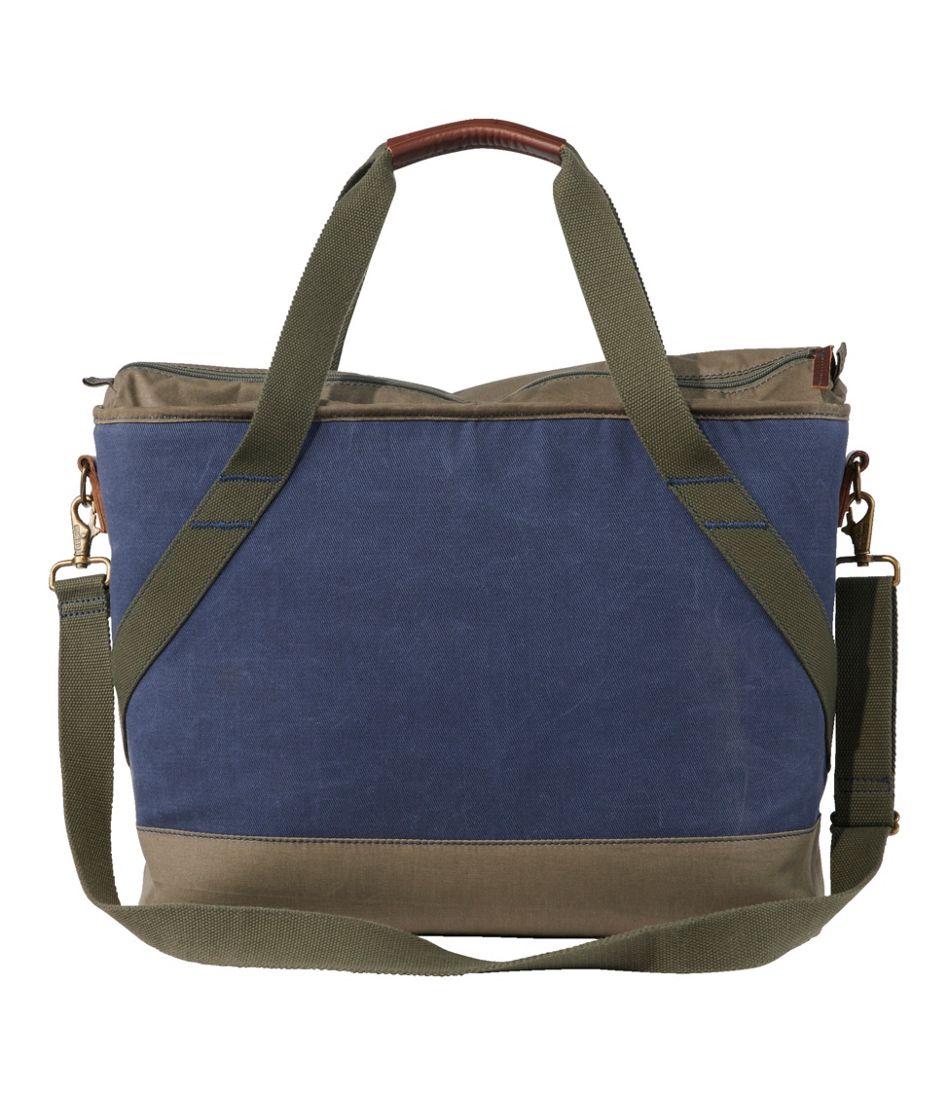 Insulated Waxed-Canvas Tote, Large Navy, Waxed-Canvas/Leather | L.L.Bean