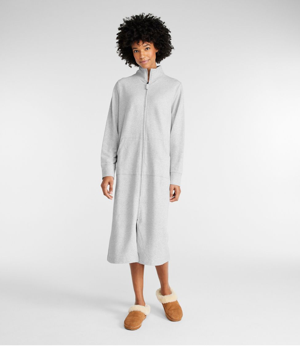 Womens Zip Up Robe Sweatshirt Robe Long Hooded Robe Floor Length Bathrobe  Long Sleeve House Coat Lounger with Pockets S-2XL