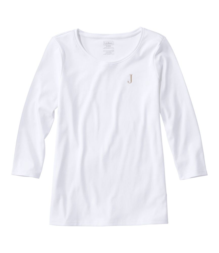 Women's Pima Cotton Shaped Tee, Three-Quarter-Sleeve Jewelneck, Butter, small image number 5