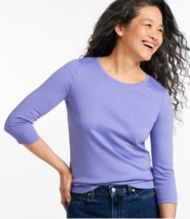 Women's Pima Cotton Shaped Tee, Three-Quarter-Sleeve Jewelneck