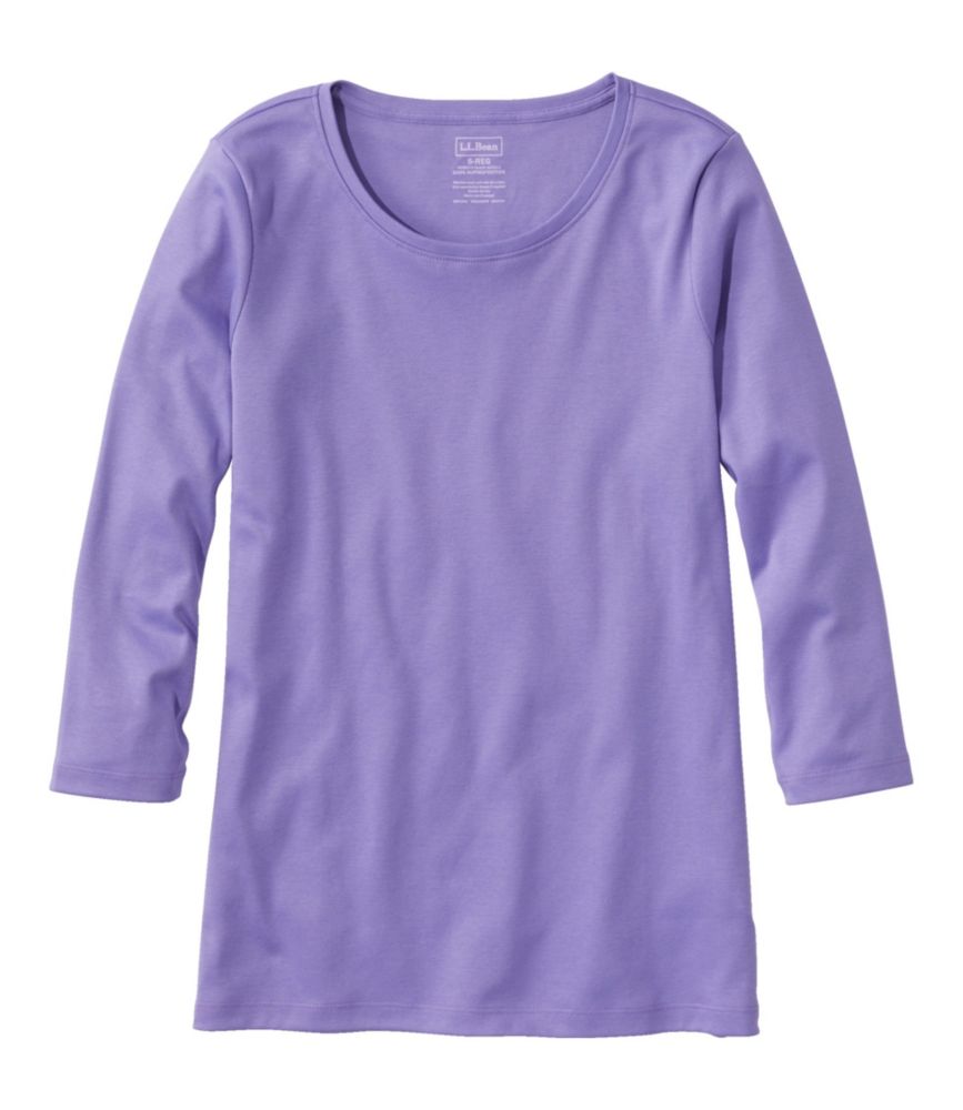 Women's Pima Cotton Shaped Tee, Three-Quarter-Sleeve Jewelneck