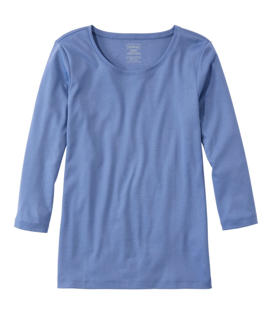 Women's Pima Cotton Shaped Tee, Three-Quarter-Sleeve Jewelneck